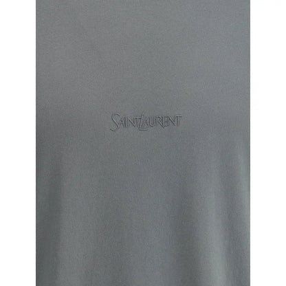 Grå Saint Laurent T-shirt med subtilt broderet logo, 100% originale brands