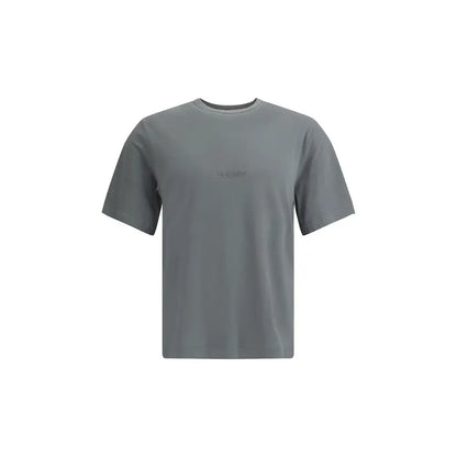Minimalist grå Saint Laurent T-shirt med subtil logo, 100% originale brands