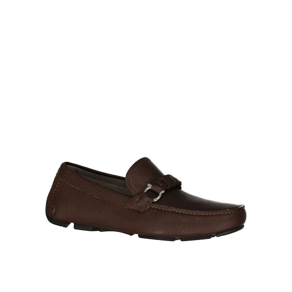 Salvatore Ferragamo brown calfskin slip-on loafers with horsebit buckle