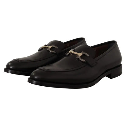 Salvatore Ferragamo Suave Black Leather Gancio Bit Loafers