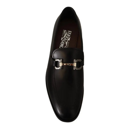 Salvatore Ferragamo Suave Black Leather Gancio Bit Loafers