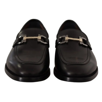 Salvatore Ferragamo Suave Black Leather Gancio Bit Loafers