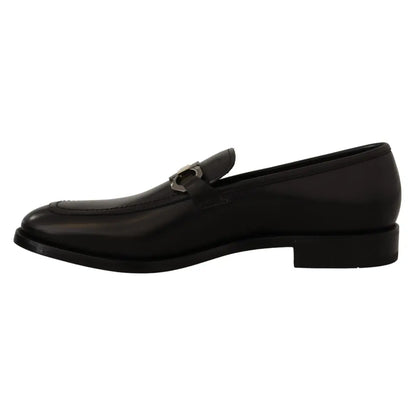 Salvatore Ferragamo Suave Black Leather Gancio Bit Loafers