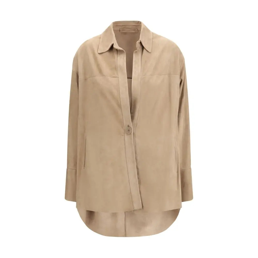 Salvatore Santoro beige lamb ovis aries oversized button-up shirt