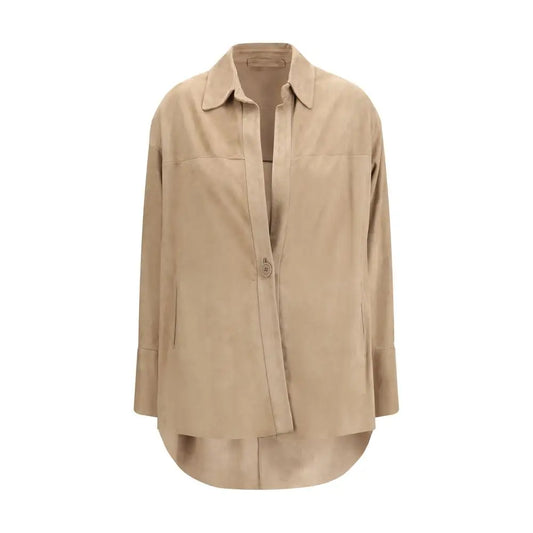 Salvatore Santoro beige lamb ovis aries oversized button-up shirt