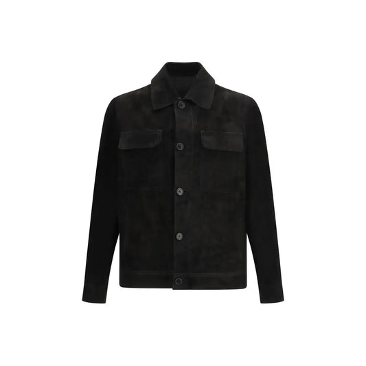 Salvatore Santoro Bos Taurus sort læderjakke med klassisk krave og knapforlukning