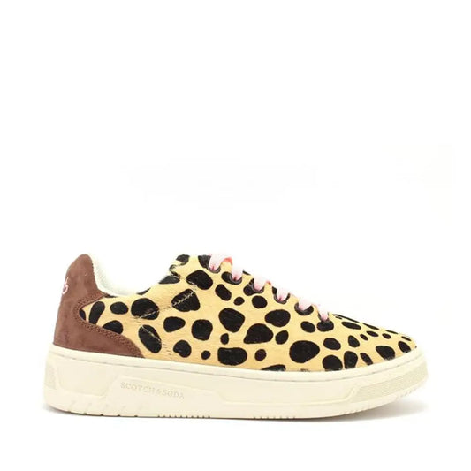 Scotch & Soda leopard-print low-top sneakers med brune suede-detaljer og pink snørebånd