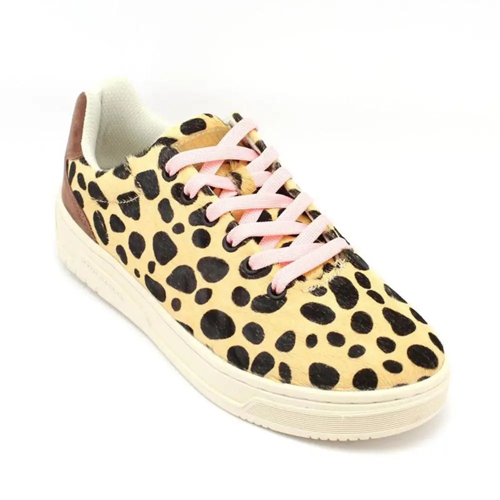 Scotch & Soda leopard-print top sneakers med pink snører og brune accenter