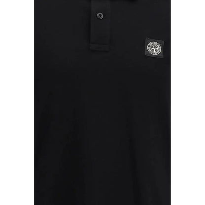 Stone Island sort sort polo i sort stof med subtil tekstur og lille firkantet logo