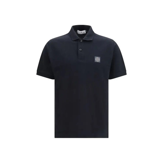 Stone Island sort bomuldspolo-shirt i sort med subtil tekstur og logo