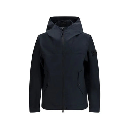 Stone Island black polyester coat med minimalist design og subtil branding