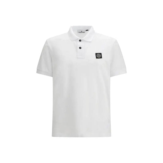 Stone Island hvid bomuldspolo med sort broderet logo