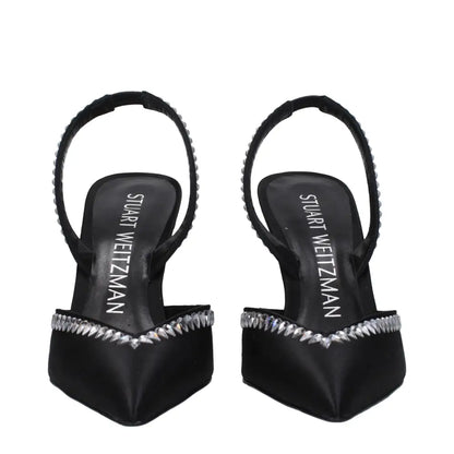 Stuart Weitzman black satin slingback heels with crystal strap