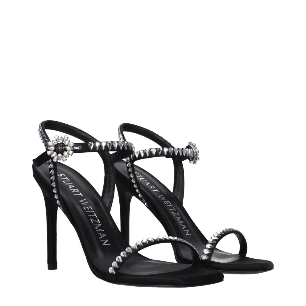 Stuart Weitzman Black Satin Stiletto Heels Sandals