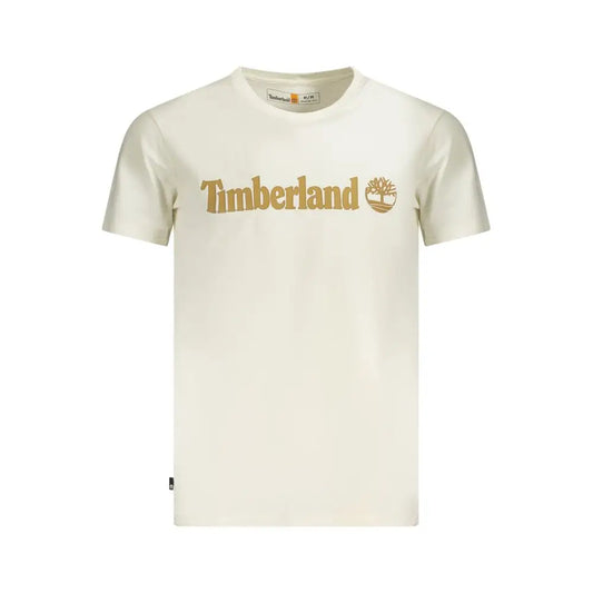 Timberland beige cotton t-shirt med guldlogo og træemblem