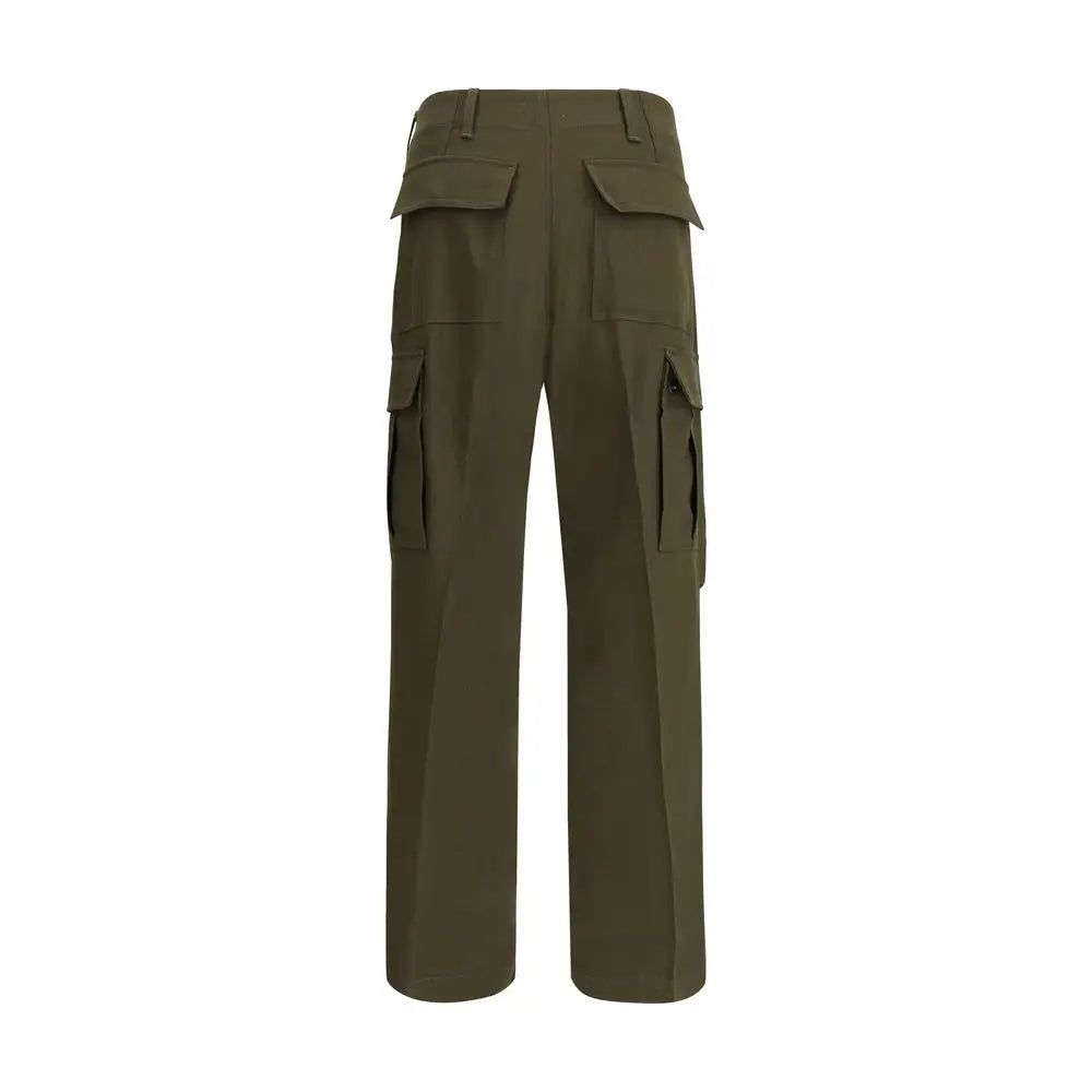 Tom Ford bicolor cargo pants i olivengrøn med flaps og straight-leg