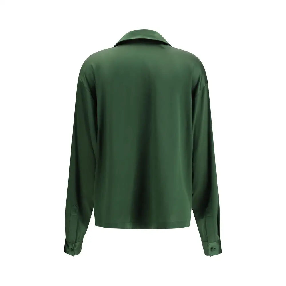 Tom Ford bicolor silk shirt i skovgrøn satin med klassisk krave