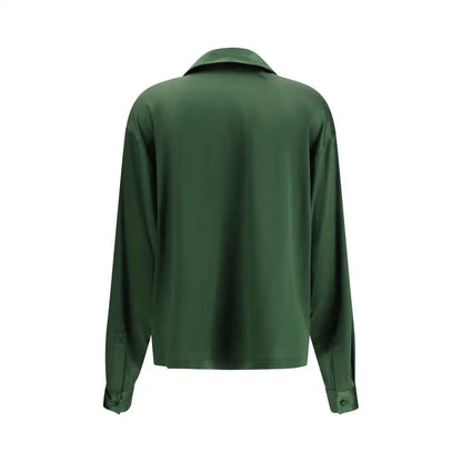 Tom Ford bicolor silk shirt i skovgrøn satin med klassisk krave