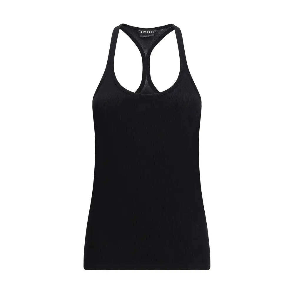 Tom Ford black silk racerback tank top med ribbet tekstur