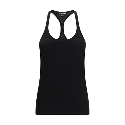 Tom Ford black silk racerback tank top med ribbet tekstur