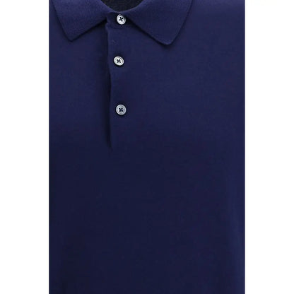 Tom Ford blå bomuldspolo med klassisk krave og sølvguldede knapper