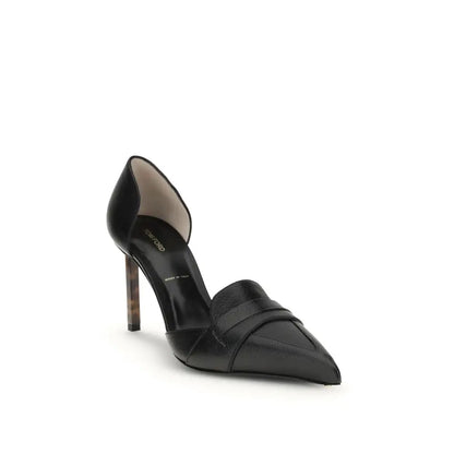 Tom Ford D’Orsay pumps i sort læder med tortois hell og spids tå