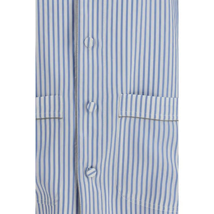 Tom Ford multicolor silk top med blå-hvide striber og matchende knapper