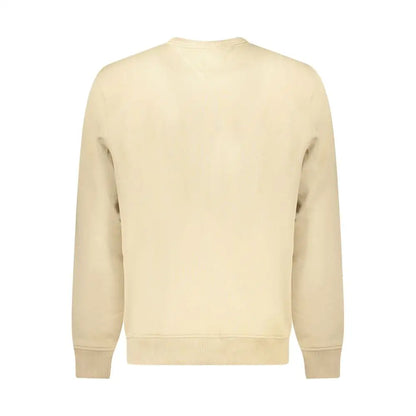 Tommy hilfiger beige cotton herresweater i cremfarvet bomuld med ribkante
