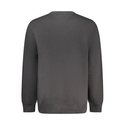 Tommy hilfiger black cotton mænds sweater med mørkegrå crewneck og ribkant