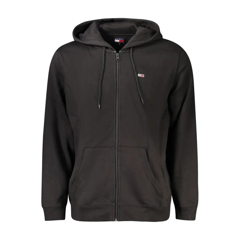 Tommy hilfiger black cotton zip-up hoodie with red and white logo
