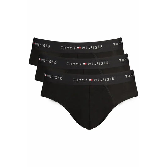 Tommy Hilfiger black cotton herreundertøj med hvid logo-trim