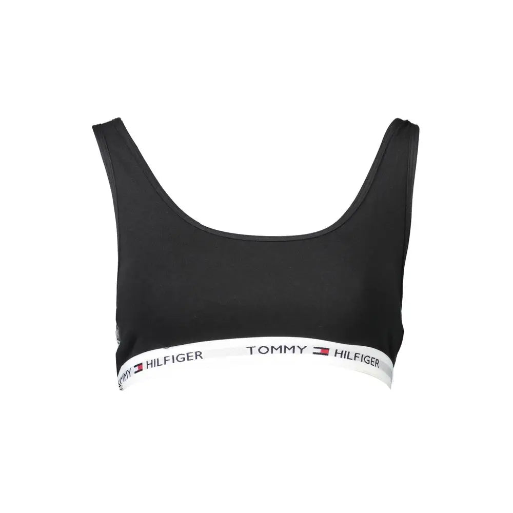 Tommy hilfiger black cotton sports bra med hvid elastik og logo