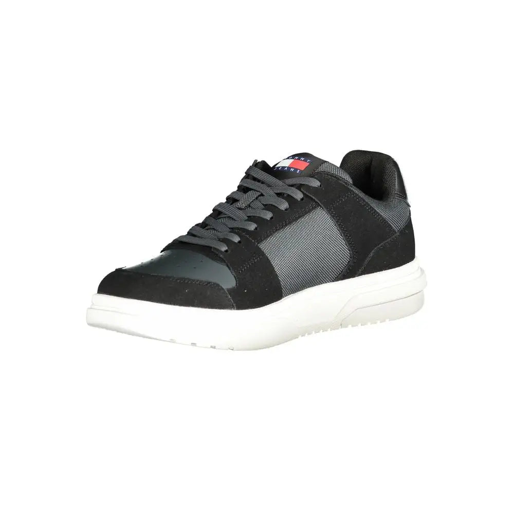 Tommy Hilfiger black leather sneaker with white rubber sole