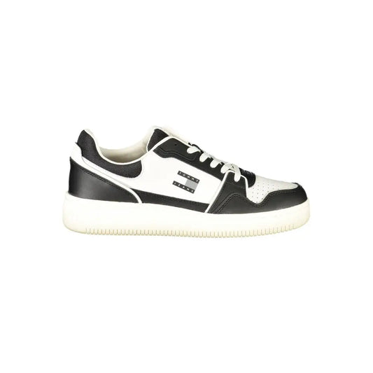 Tommy Hilfiger black lædersneakers med perforeret panel og logo