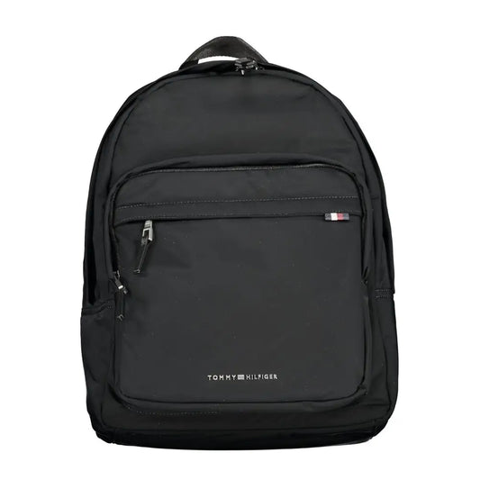 Tommy hilfiger black polyester rygsæk med minimalistisk design og subtil logo