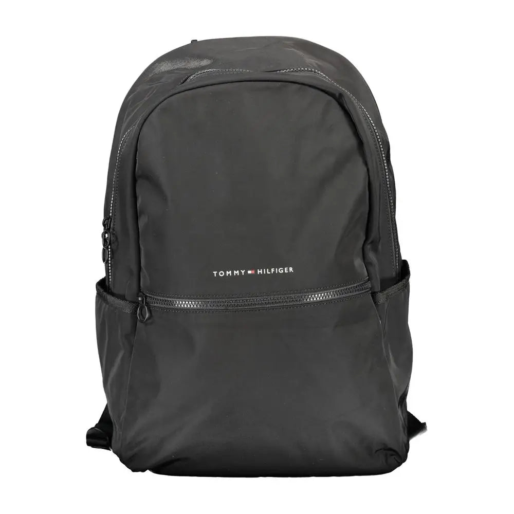 Tommy Hilfiger black polyester backpack med minimalistisk design og subtil logo