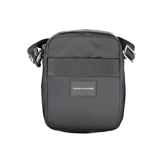 Tommy hilfiger black polyester crossbody bag med tekstureret stof og logo