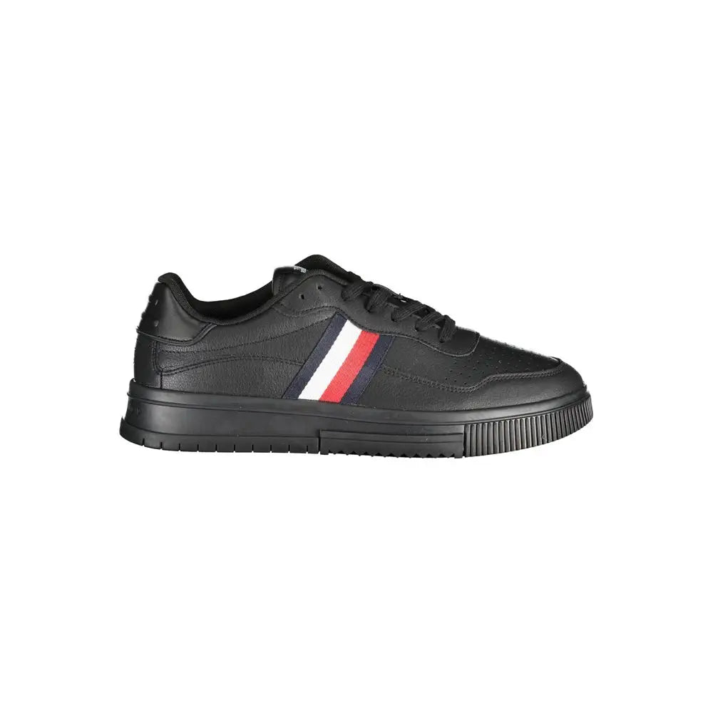 Tommy Hilfiger black polyester sneaker med rød-hvid-marine stribe