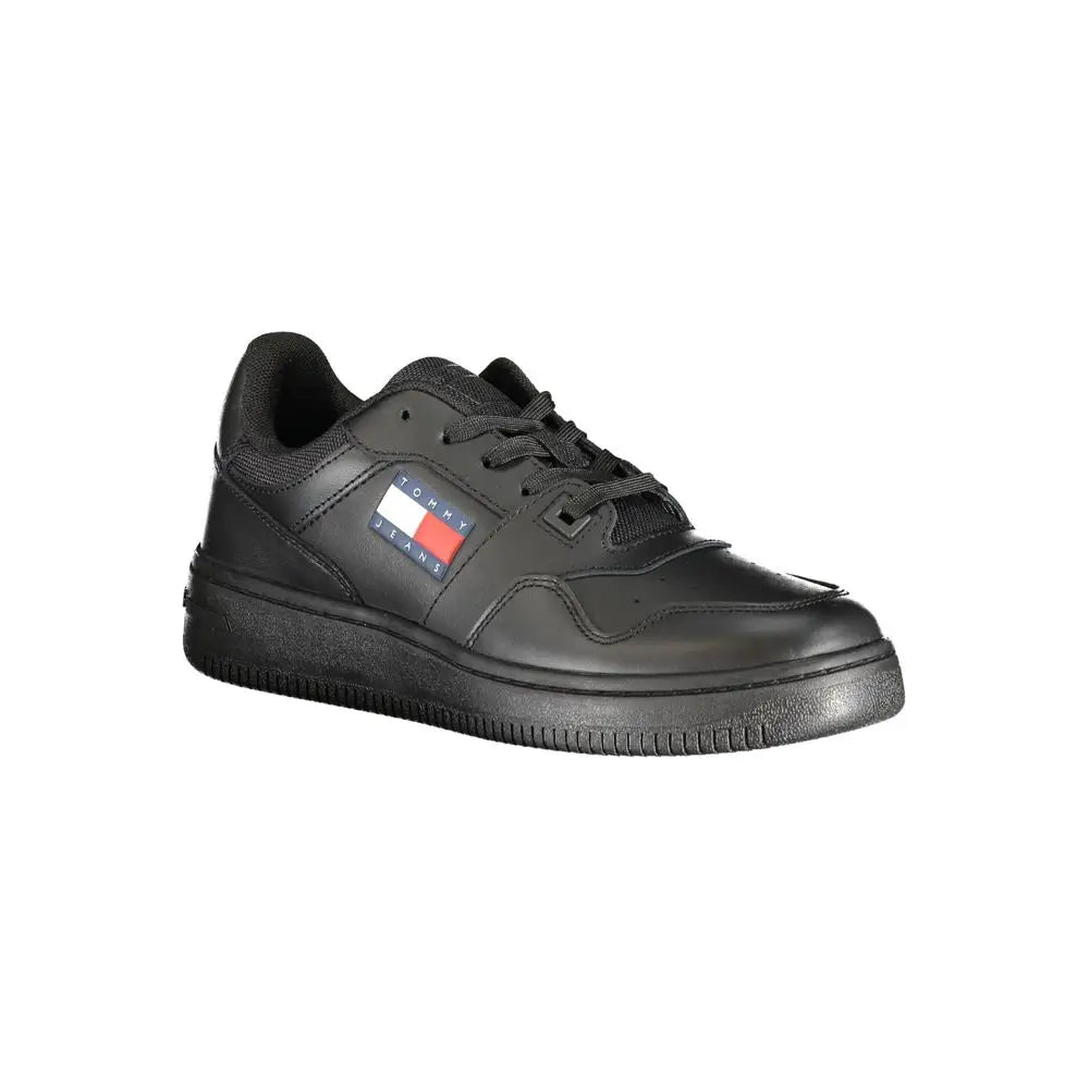 Tommy Hilfiger sorte polyester sneakers med flag-logo