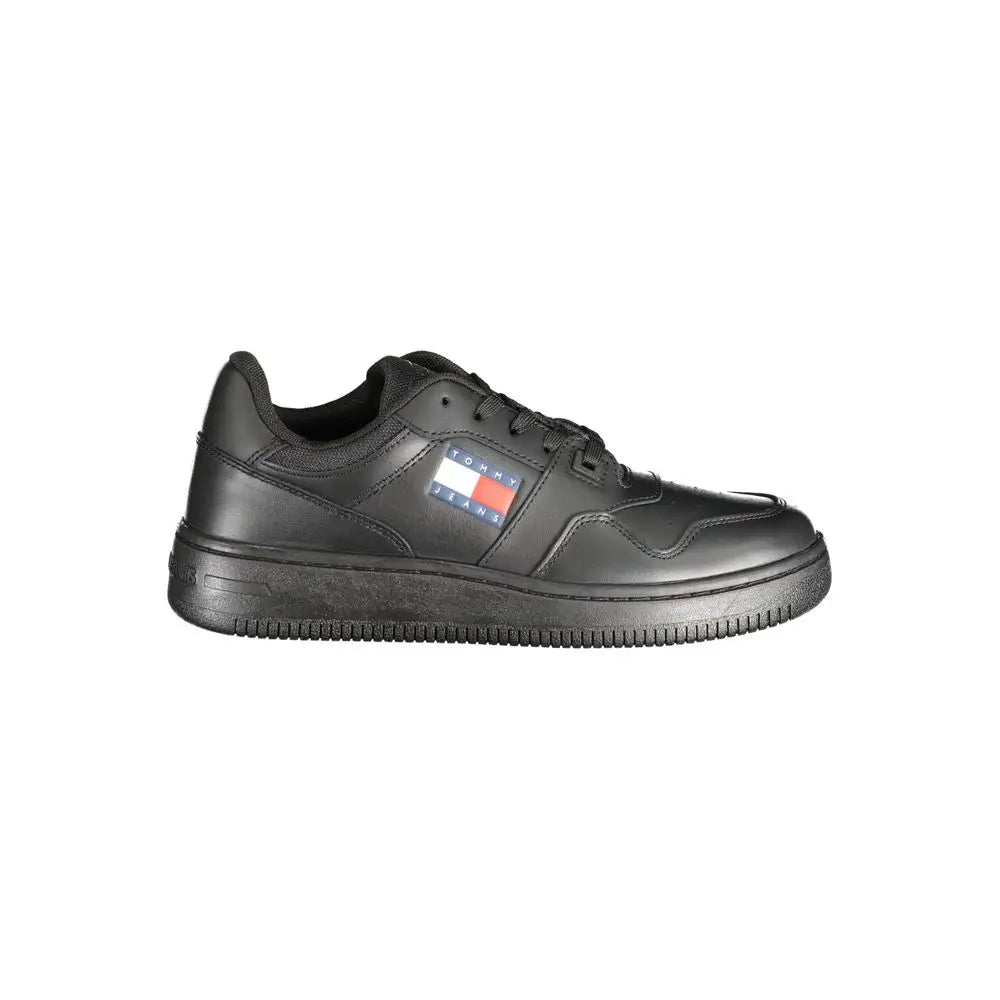 Tommy Hilfiger sorte polyester sneakers med flagpatch
