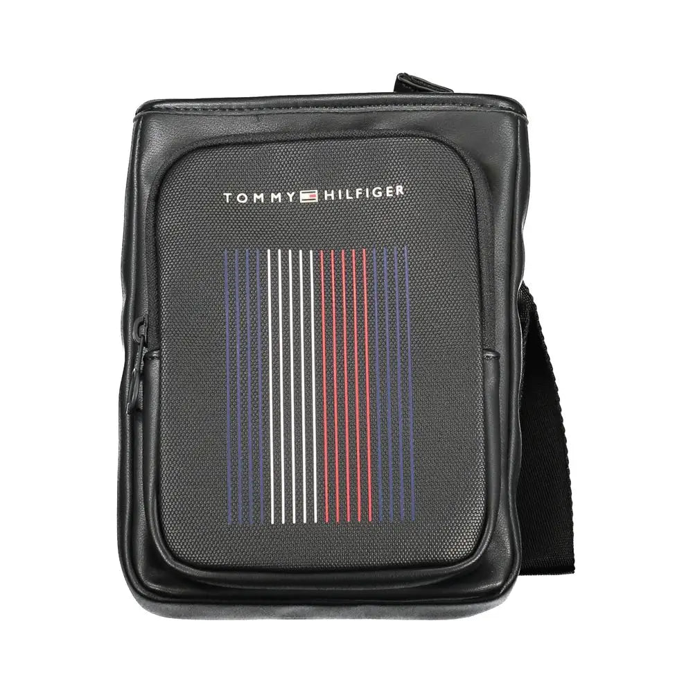 Tommy Hilfiger black polyethylene crossbody bag med tekstureret front i hvide, røde og marineblå striber