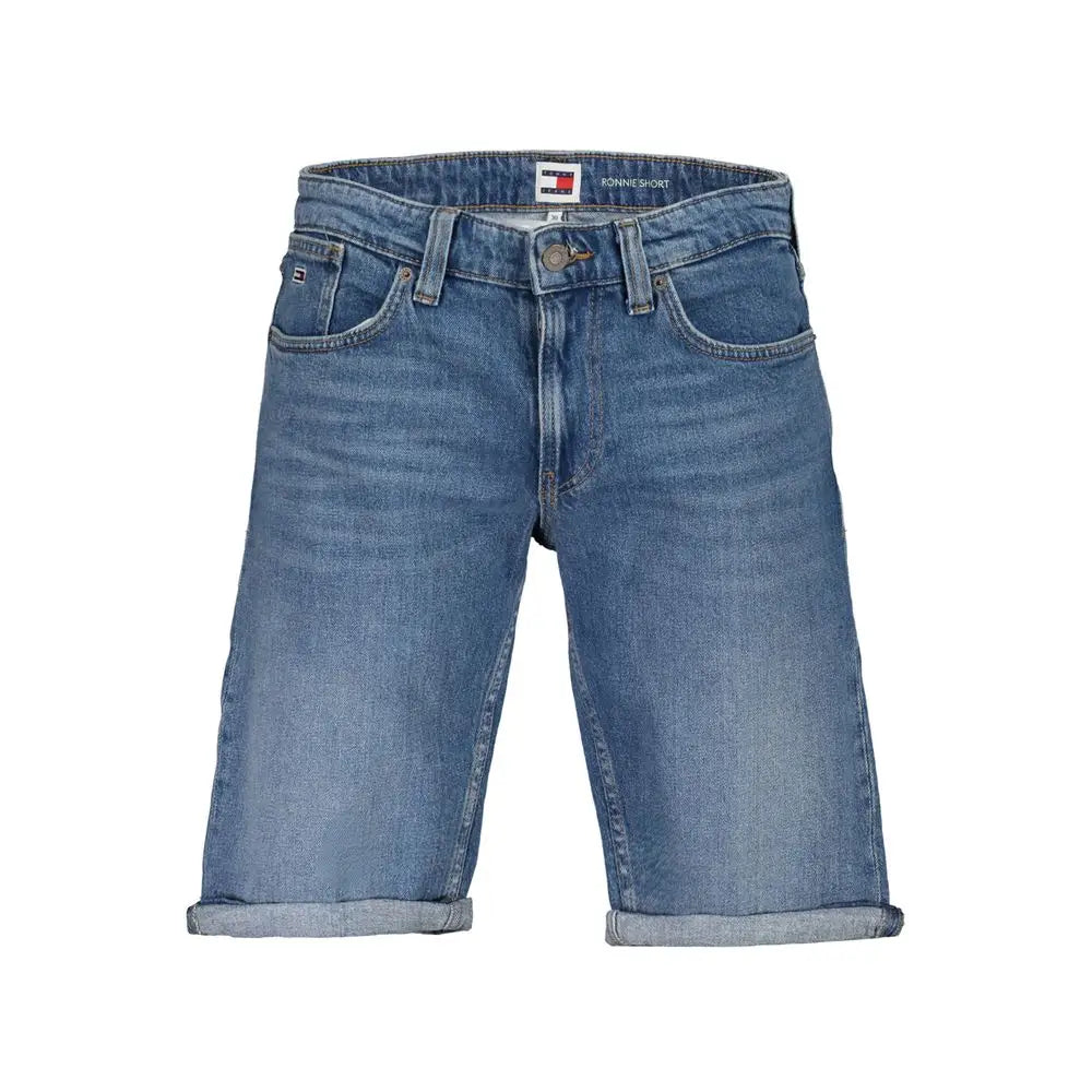Tommy Hilfiger blå bomuldsshorts med rullet kant og logo