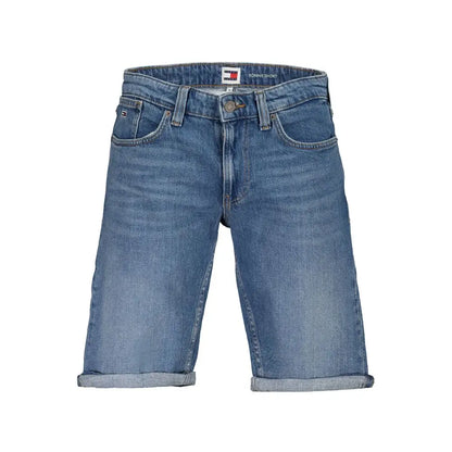 Tommy Hilfiger blå bomuldsshorts med rullet kant og logo
