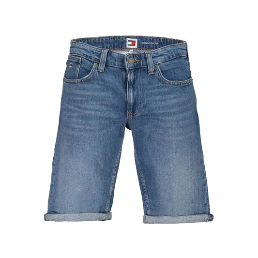 Tommy Hilfiger blå bomuldsshorts med rullet kant og logo