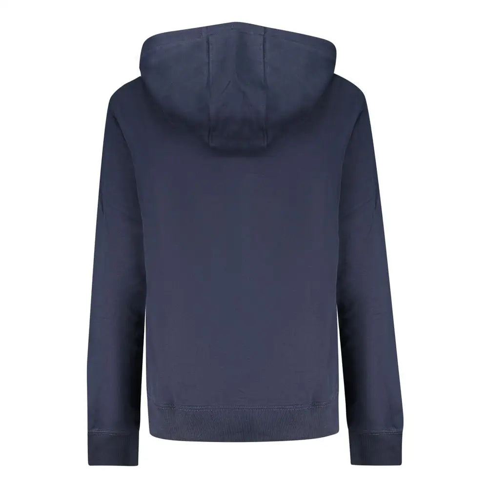 Tommy hilfiger blue cotton kvindesweater med navyblå hætte og ribkant