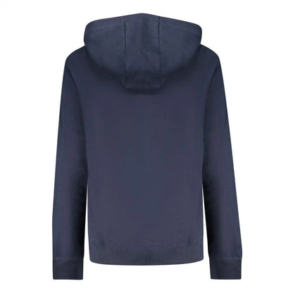 Tommy hilfiger blue cotton kvindesweater med navyblå hætte og ribkant