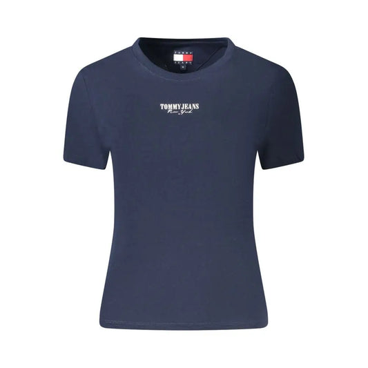 Tommy Hilfiger blue cotton kvinders t-shirt med navy blå farve, hvid broderet logo og klassisk crew hals