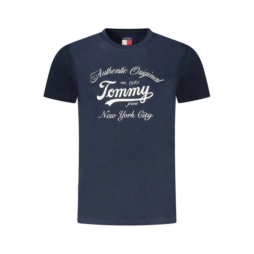 Tommy Hilfiger blå bomuld T-shirt til kvinder med navy jeans-logo