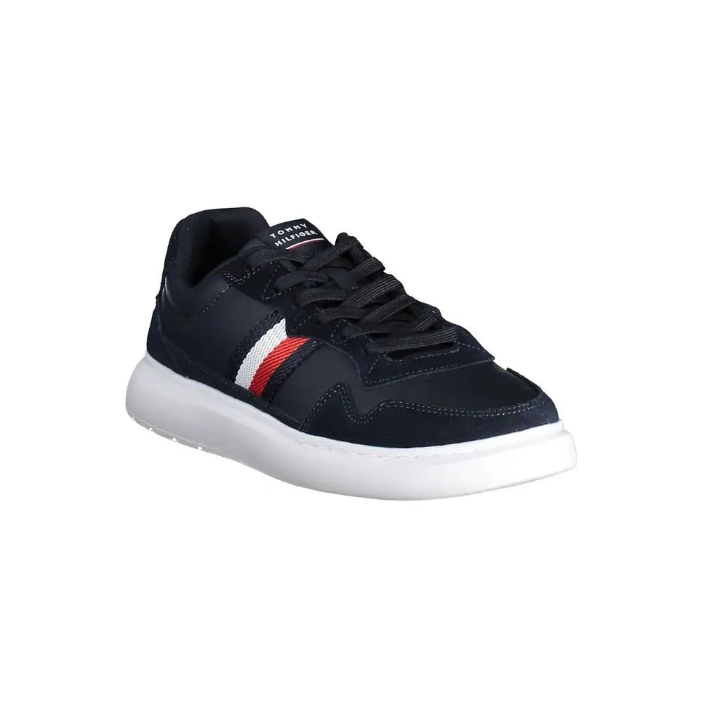 Tommy Hilfiger blue leather herresneakers med sorte detaljer og hvid sål