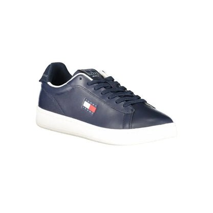 Tommy Hilfiger blå læder sneakers med flag-logo og hvid sål
